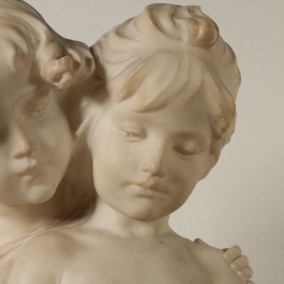 White Marble Statue Young Children Late 1800s