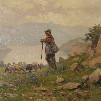 Landschaft von Ercole Magrotti Schäfer mit Herden Ölgemälde