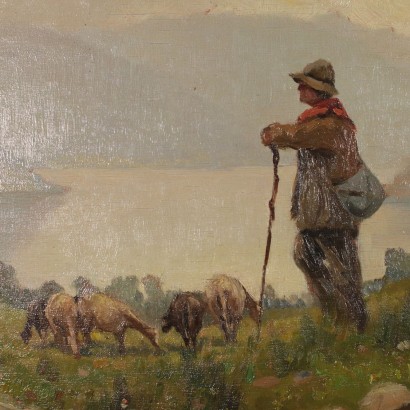 Landschaft von Ercole Magrotti Schäfer mit Herden Ölgemälde