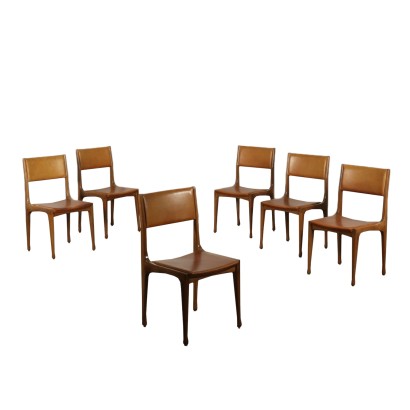 Six Chaises De Carli Hêtre Mousse Similcuir Vintage Italie Années 60