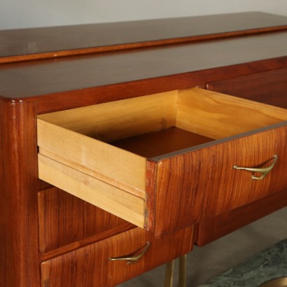 Chest with Mirror Teak Veneer Brass Vintage Italy 1950s