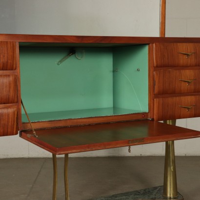 Chest with Mirror Teak Veneer Brass Vintage Italy 1950s