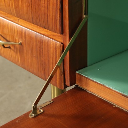 Chest with Mirror Teak Veneer Brass Vintage Italy 1950s