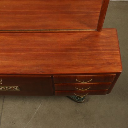 Chest with Mirror Teak Veneer Brass Vintage Italy 1950s