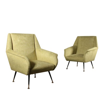 Pair of Armchairs Velvet Upholstery Foam Vintage Italy 1960s