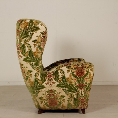 Bergere Armchair Velvet Feather Cushion Vintage Italy 1950s