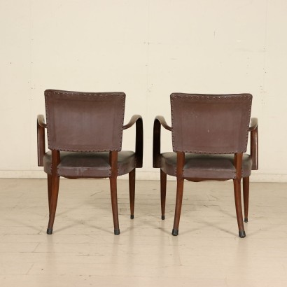 Paire de Fauteuils Hêtre Ressorts Similcuir Italie Années 40