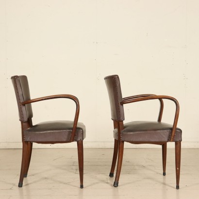 Pair of Armchairs Beech Leatherette Vintage Italy 1940s