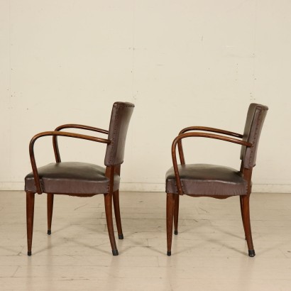 Pair of Armchairs Beech Leatherette Vintage Italy 1940s