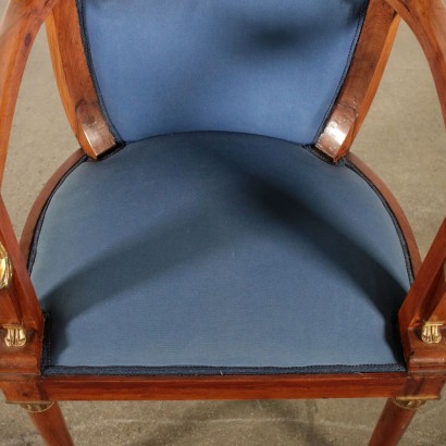 Elegant Fauteuil et Paire de Chaises Acajou Bronze Italie '900