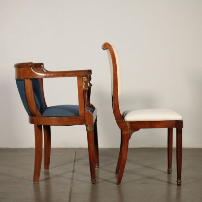 Revival Armchair and Chairs Mahogany Italy First Half of 1900s