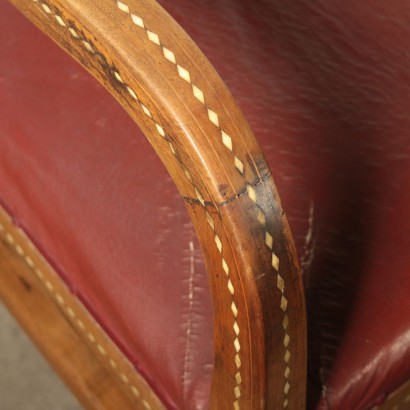 Pair of Chairs and Armchair Maple Walnut Italy 20th Century