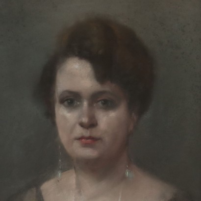 Female Portrait Pastel on Paper on Canvas Mid 1900s