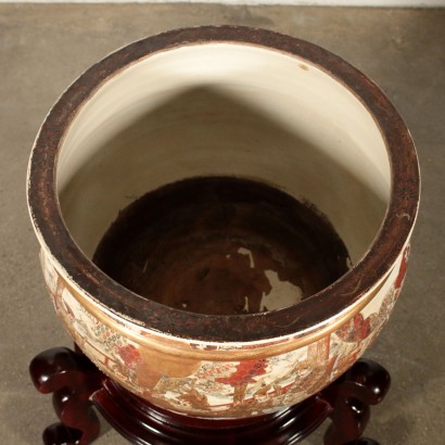 Große Satsumac Keramik Cacchepot Japan 20. Jahrhundert.