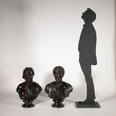 Pair of Busts Dark Patina Bronze Italy 20th Century