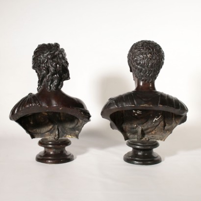 Pair of Busts Dark Patina Bronze Italy 20th Century