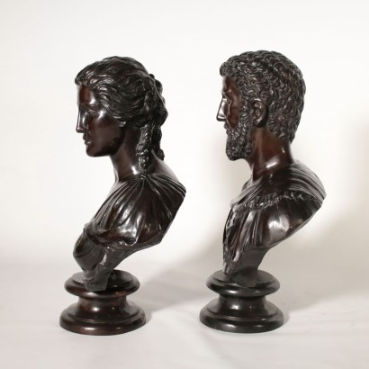 Pair of Busts Dark Patina Bronze Italy 20th Century