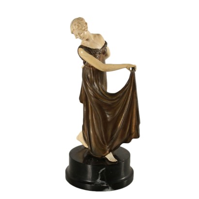 Bronze Sculpture Ballerina on Black Marble Base Art Nouveau