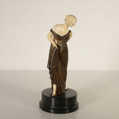 Bronze Sculpture Ballerina on Black Marble Base Art Nouveau