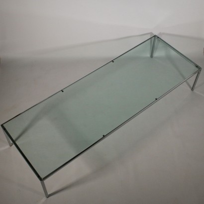 Coffee Table Chromed Metal Glass Vintage Italy 1970s-1980s