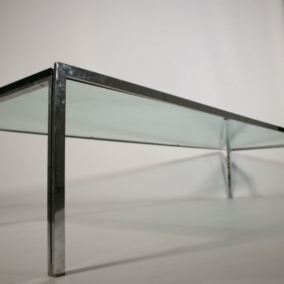 Coffee Table Chromed Metal Glass Vintage Italy 1970s-1980s