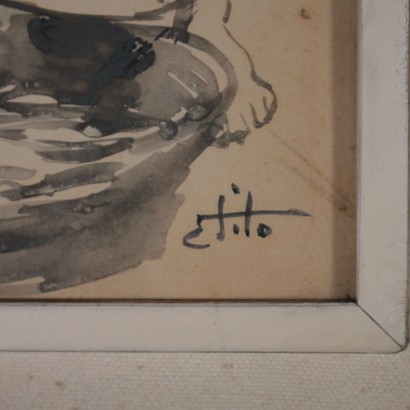 Dessin de Ettore Tito Aquarelle et Plomb blanc sur Papier Début '900