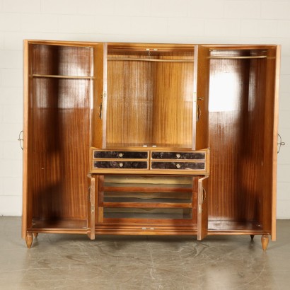 Wardrobe Mahogany Veneer Glass Vintage Italy 1950s-1960s