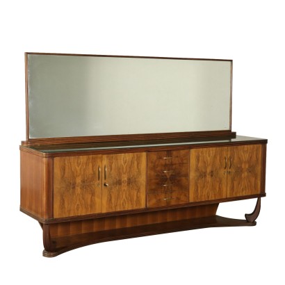 Buffet with Mirror Burl Veneer Glass Vintage Italy 1940s-1950s