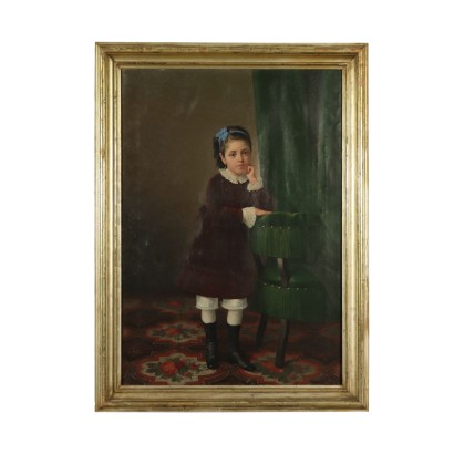 Portrait d'Enfante Huile sur Toile Dans une Cadre doré Début '900