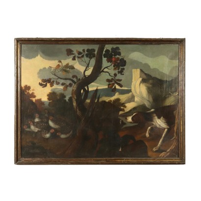 Landscape with Hunting Scene Oil Painting 17th Century
