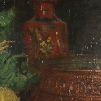 Still Life with Pumpkin and Chicken Oil Painting Early 20th Century