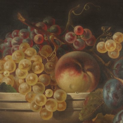 Bodegón con cesta de fruta y Fruta-detalle
