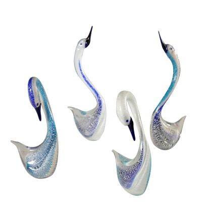 Blown Glass Swans Rosis Manufacture Murano Italy 20th Century