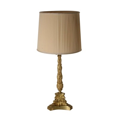 Table Lamp Gilded Bronze Fabric Lampshade Early 1900s