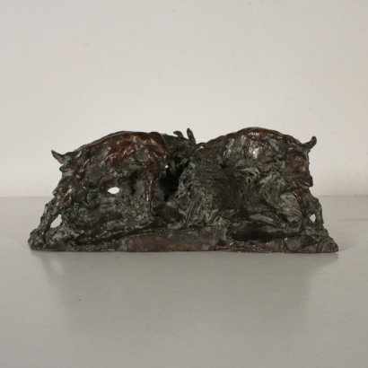 Fight Between Goats by Michele Vedani Bronze Sculpture 19th Century