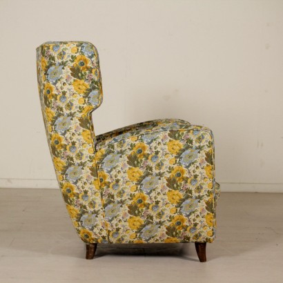 Bergere Armchair Fabric Upholstery Vintage Italy 1950s