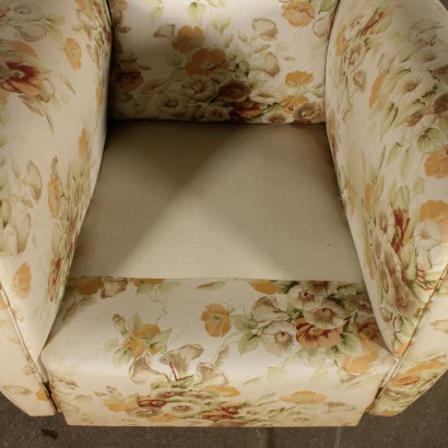 Pair of Armchairs with Footstool Fabric Vintage Italy 1940s