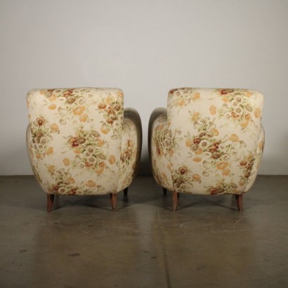 Pair of Armchairs with Footstool Fabric Vintage Italy 1940s