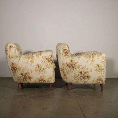 Pair of Armchairs with Footstool Fabric Vintage Italy 1940s