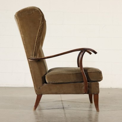 Armchair Stained Beech Velvet Vintage Italy 1940s-1950s