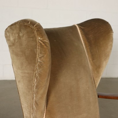 Armchair Stained Beech Velvet Vintage Italy 1940s-1950s