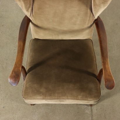 Fauteuil Hêtre teint Ressorts Velours Italie Années 40-50