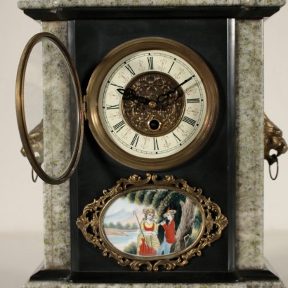 Table Clock Marble Metal Bronze 20th Century