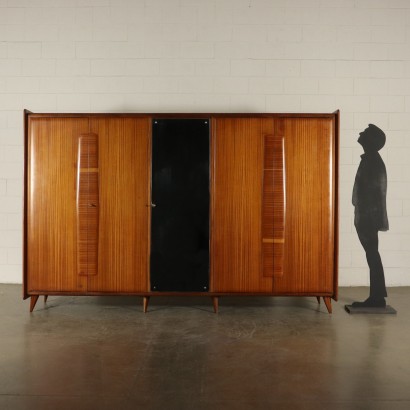 Wardrobe with Mirror Mahogany Veneer Vintage Italy 1950s-1960s