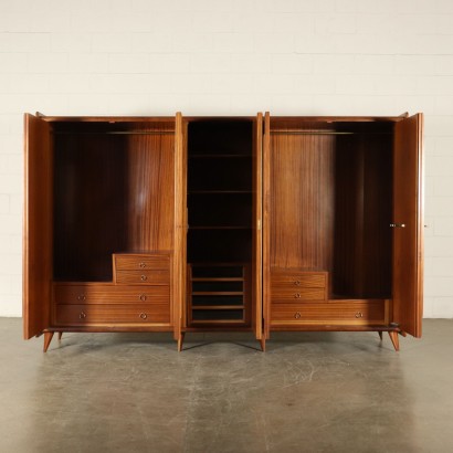 Wardrobe with Mirror Mahogany Veneer Vintage Italy 1950s-1960s