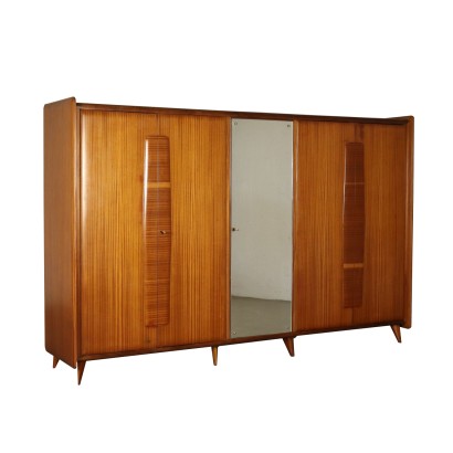 Wardrobe with Mirror Mahogany Veneer Vintage Italy 1950s-1960s