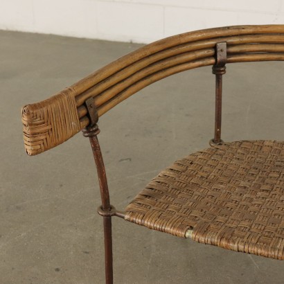 Small Bench Iron Wicker Rattan Vintage Italy 1950s