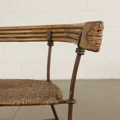 Small Bench Iron Wicker Rattan Vintage Italy 1950s
