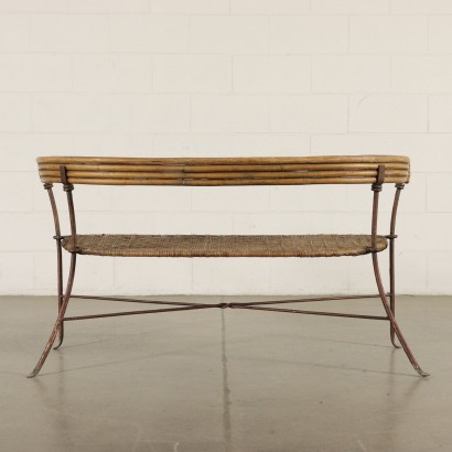 Small Bench Iron Wicker Rattan Vintage Italy 1950s