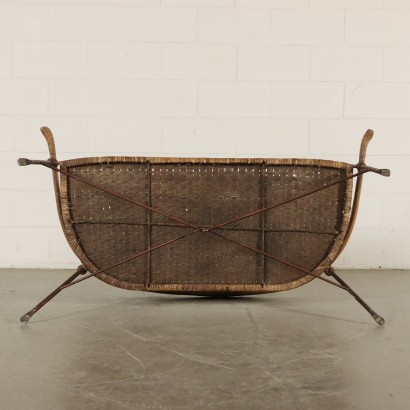 Small Bench Iron Wicker Rattan Vintage Italy 1950s